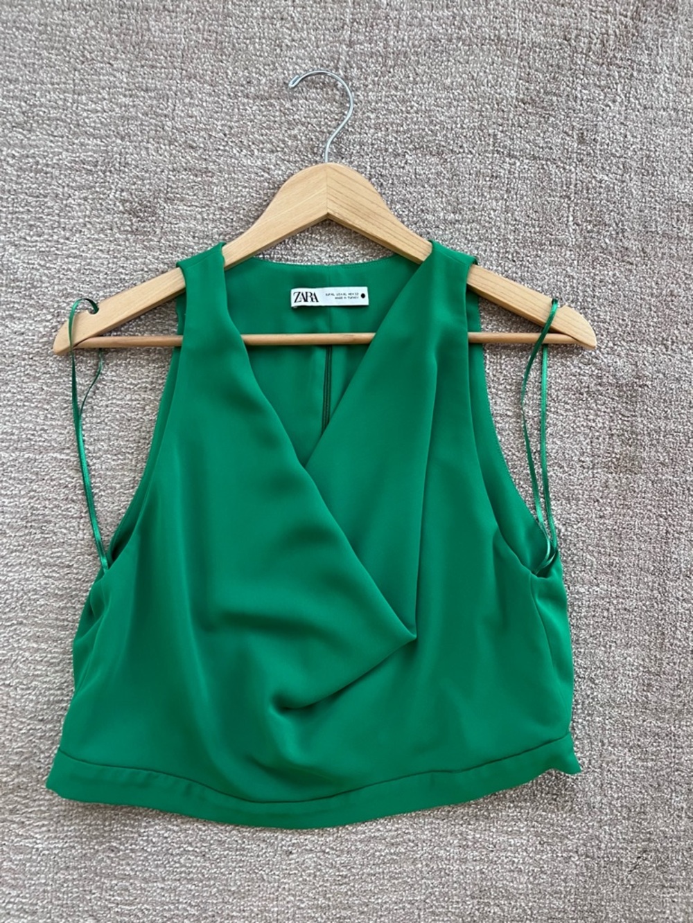 Zara Emerald Draped V-Neck Sleeveless Camisole
